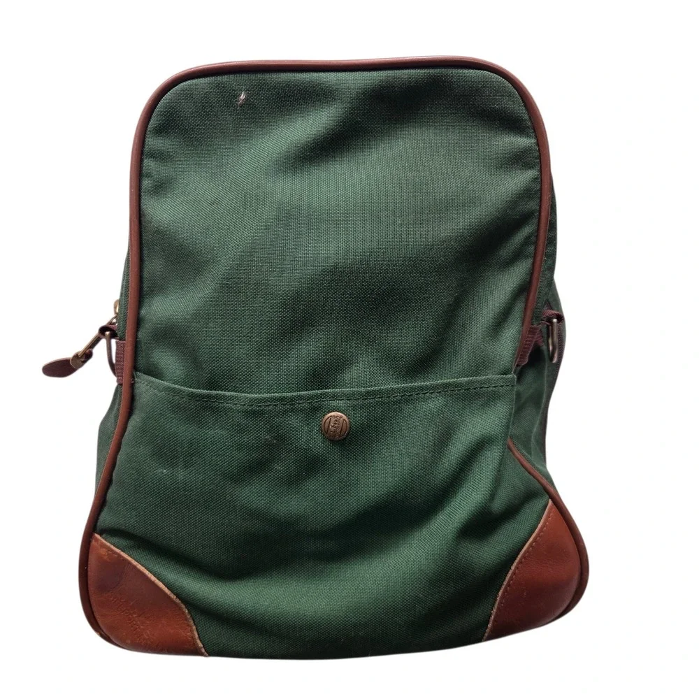 Vintage 90s LL Bean Duffle Bag Mens Large Green Canvas Leather Travel Luggage